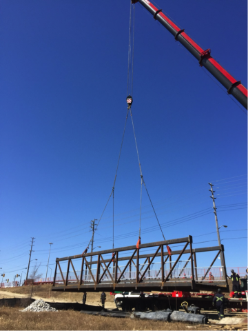 Construction of pedestrian bridge at Eglinton Avenue in Toronto